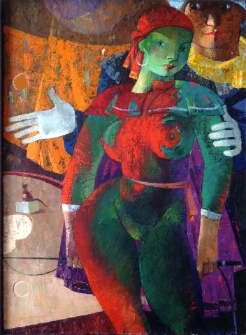 32.Tamer | Укротитель животных 65x65cm, c.o., painting by Nugzar Kahiani