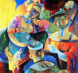 38. During Intermission | Во время перерыва,oil on canvas,65x70cm,2000,Nugzar Kahiani