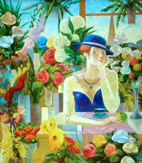 47. Flower Girl, Продавшица цветов,70х80sm, c.o.,2013, Nugzar Kahiani