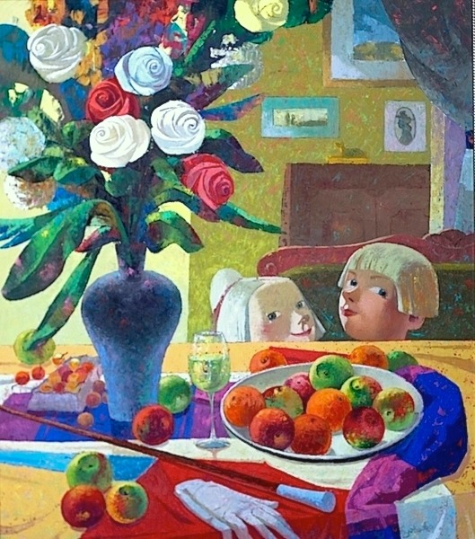 90.Still-life with flowers and fruits| Натюрморт с фруктами и цветами,70х80cm,2013,Nugzar Kahiani